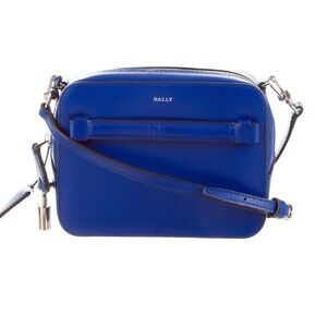 Bally Blue Adjustable Crossbody Satchel Bag Purse Lock Zip Box Silver Hardware